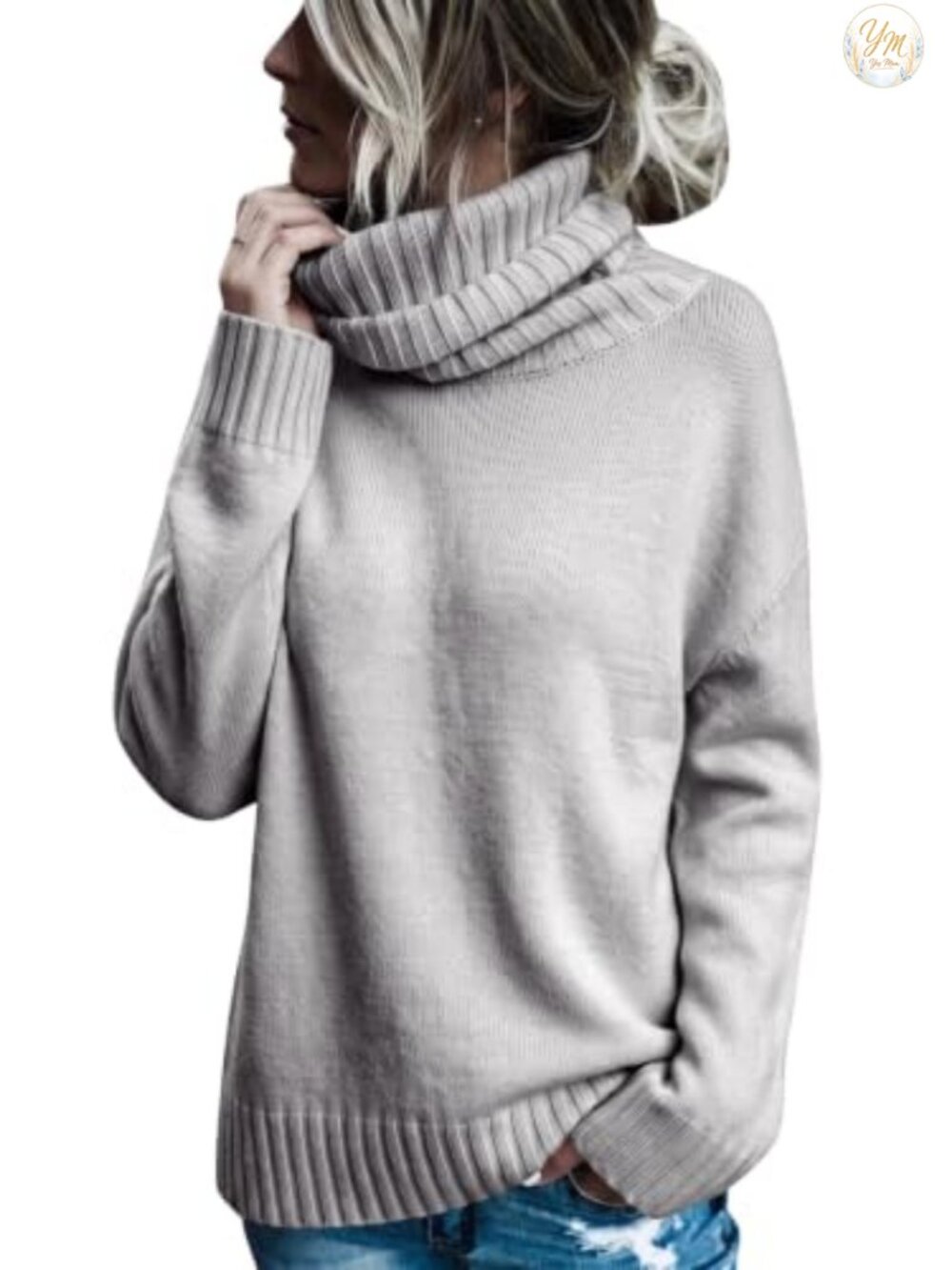 Oversized Turtleneck Cable Knit Pullover Sweater Loose Fit